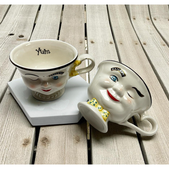 Baileys Limited Edition Yum His Her Coffee Cups Mugs Winking Eye Face Whimsical - Picture 1 of 9